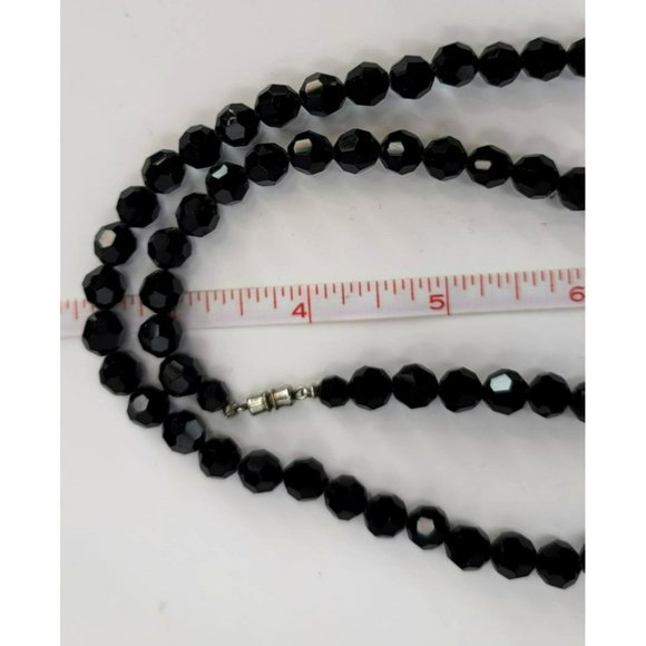Black Glass Round Faceted Beaded Necklace and Bracelet Set Vintage Glam LI320 - Picture 6 of 9